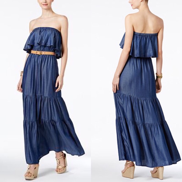 strapless denim maxi dress